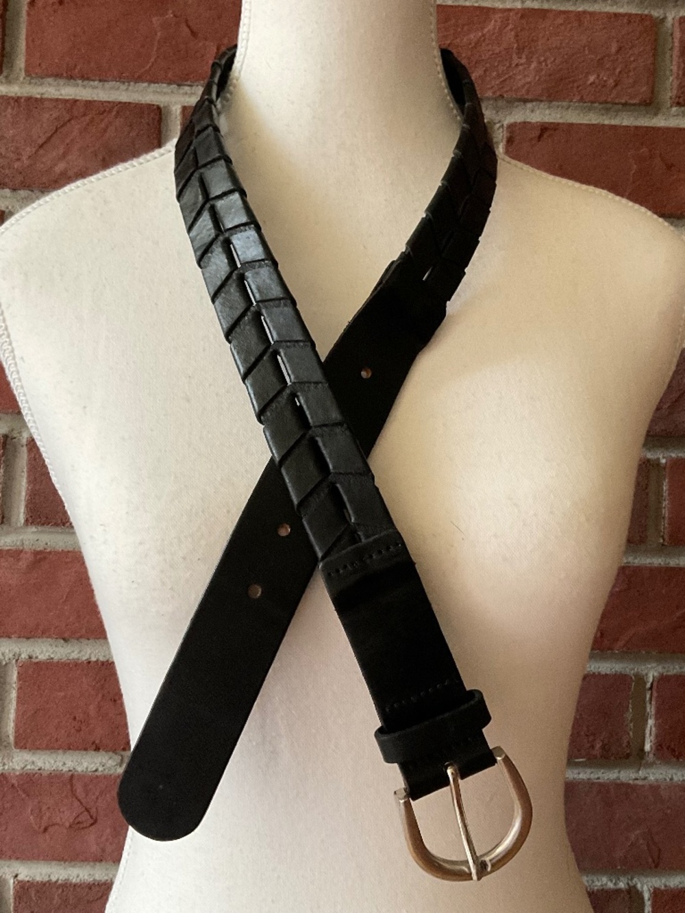 Black Woven Leather Unisex Belt Size 29”-33”